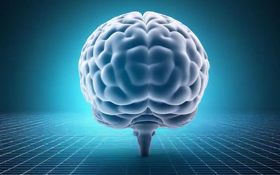 An illustration of the human brain above a grid
